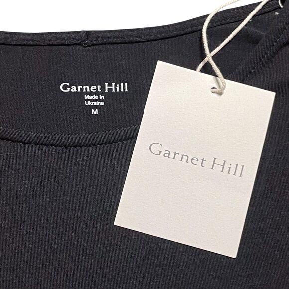 NWT Garnet Hill Knit Top Size Medium Black Pintuck Puff Long Sleeve Crew Neck - Picture 4 of 16